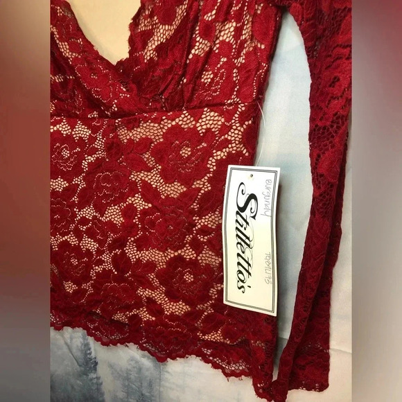 Stilettos Long sleeve Red Illusion Top NWT - Picture 3 of 12